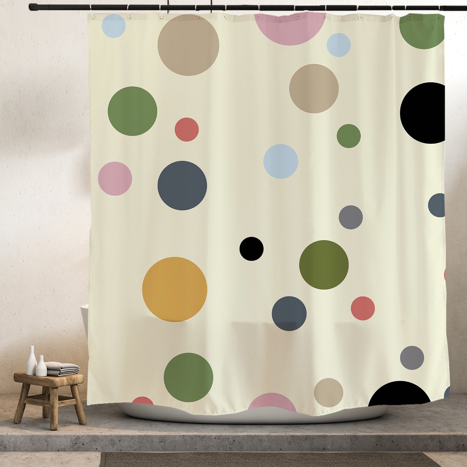 Feblilac Colorful Polka Dots Shower Curtain with Hooks