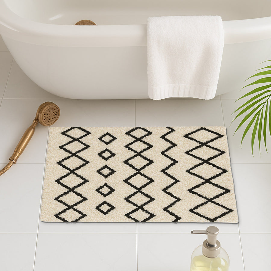 Feblilac Modern Geometric Bohemia Bath Mat, Modern Rug for Bathroom