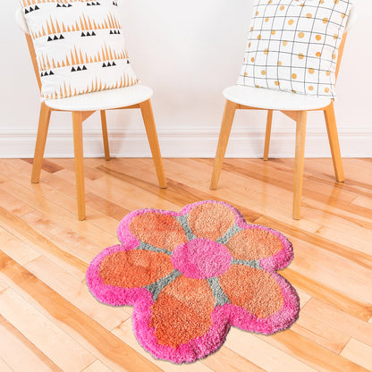 Feblilac Pink Orange Six-petal Flower Tufted Bath Mat