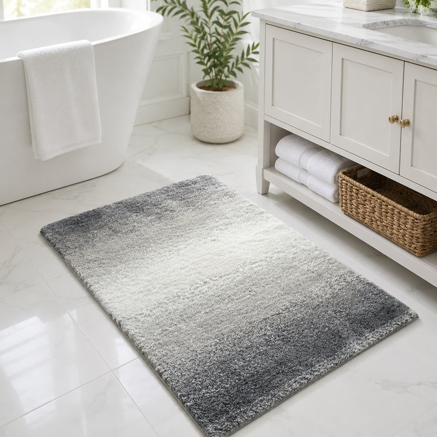 Feblilac Gray Gradient Tufted Bath Rug, Soft Non-Slip Bathroom Mat