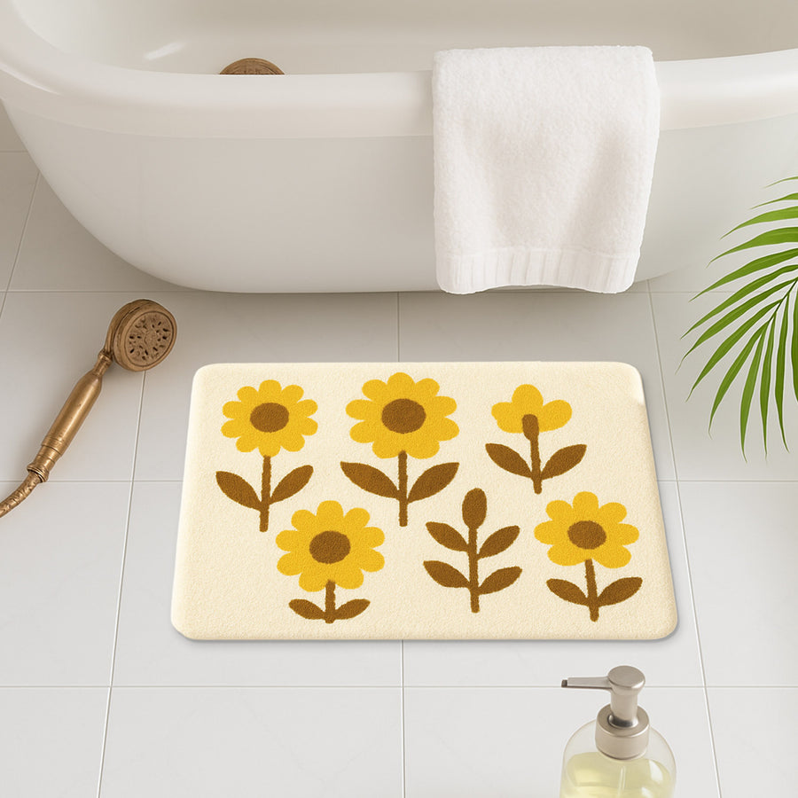 Feblilac Cute Yellow Floral Bath Mat – Soft Non-Slip Bathroom Rug, Sunflower Design - view 2