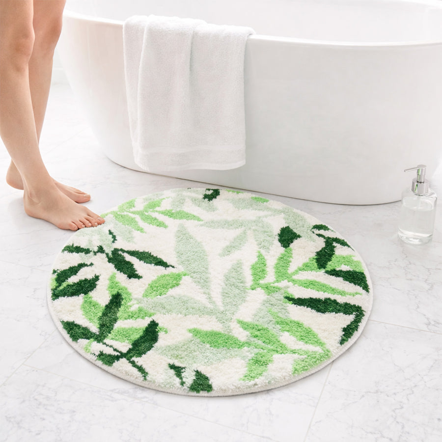 Feblilac Round Green Leaves Tufted Bath Mat Mom‘s Day Gift