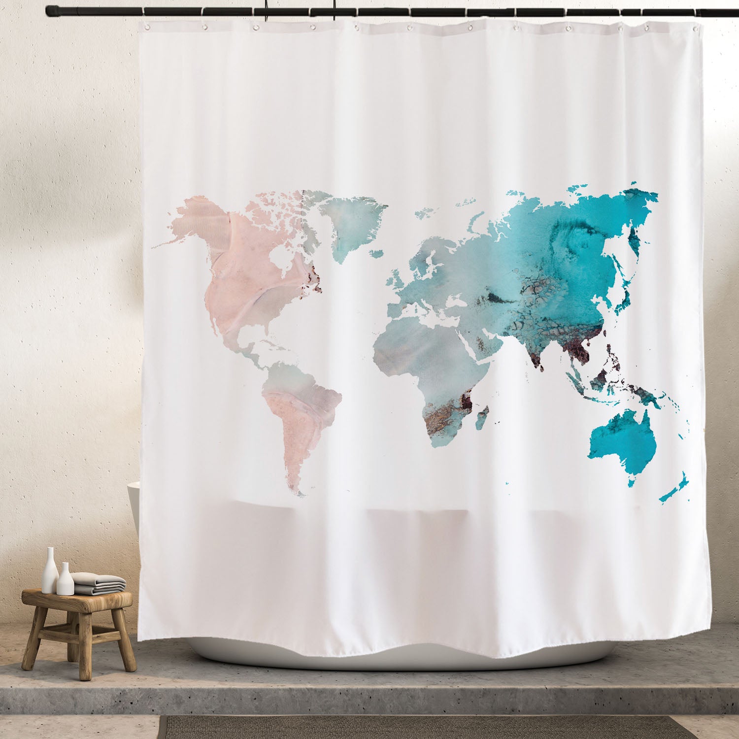 Feblilac Wave Map Shower Curtain with Hooks