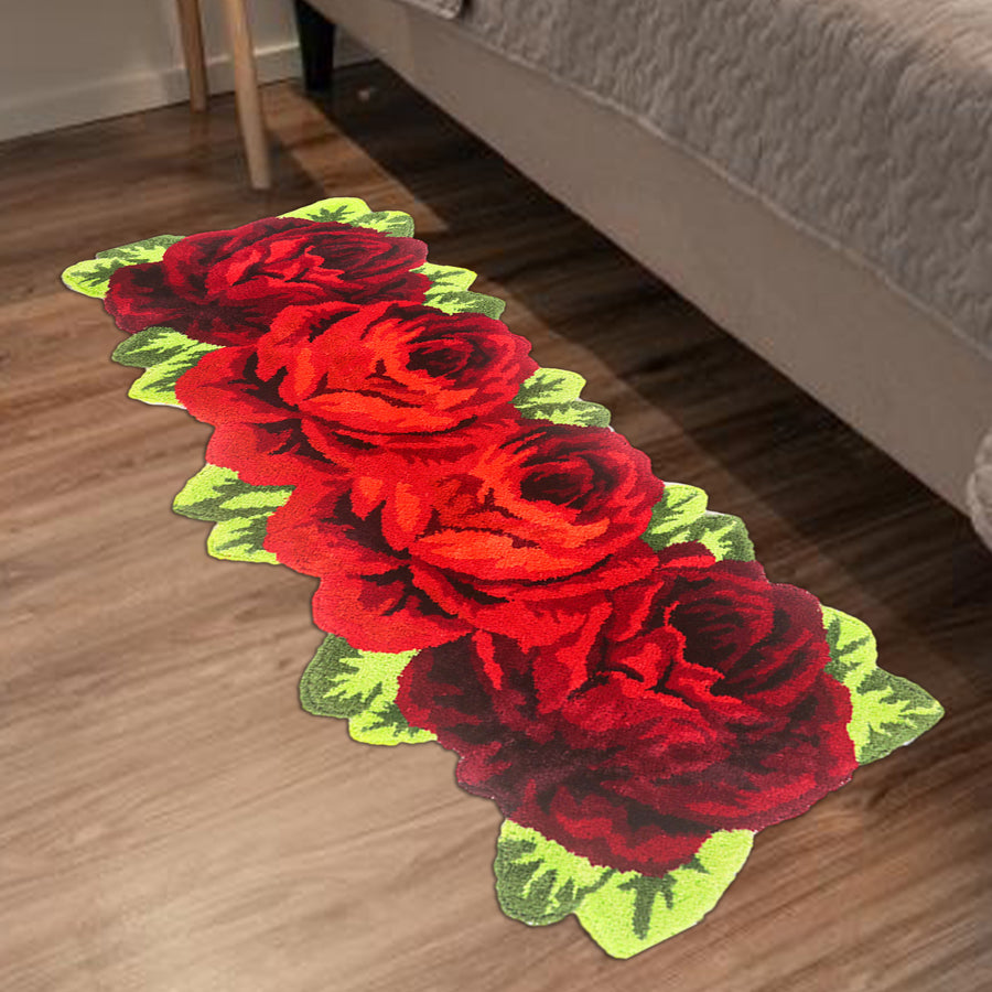 Feblilac 4 Red Flowers Tufted Bath Mat