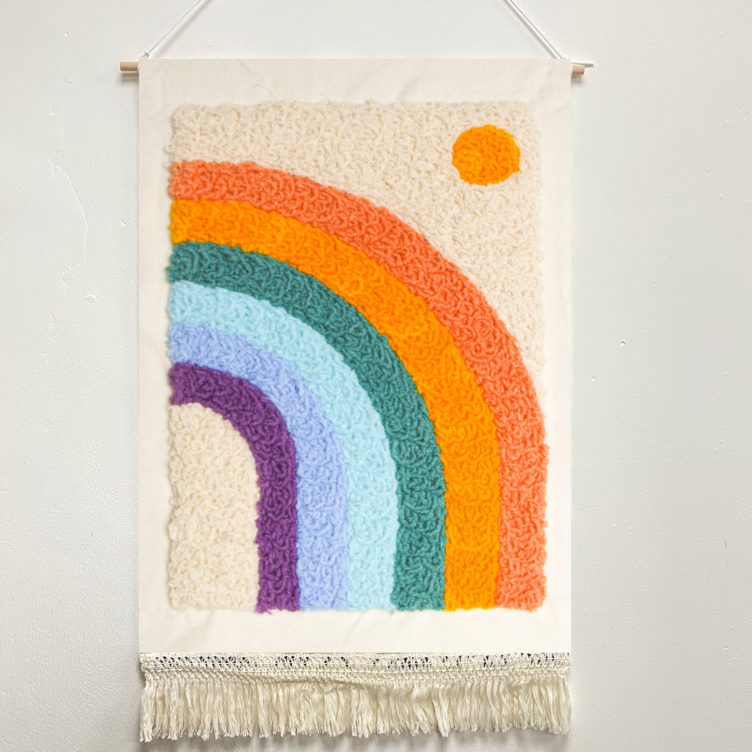 Feblilac Rainbow and Sun Handmade Macrame Hanging Wall Decor Art
