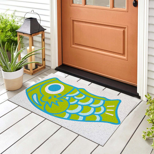 Feblilac Teal Japanese Koi PVC Coil Door Mat