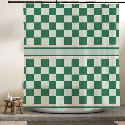 Feblilac Green Checkerboard Pattern Shower Curtain with Hooks