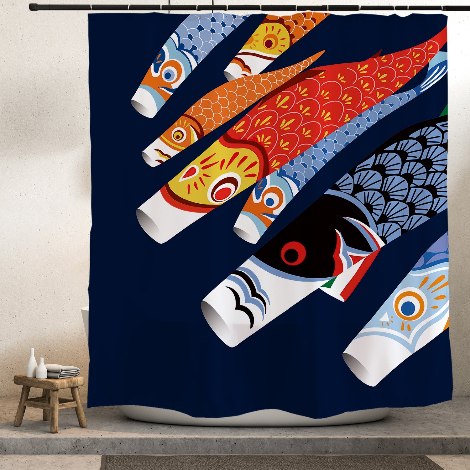 Feblilac Colorful Koi Flags Shower Curtain with Hooks