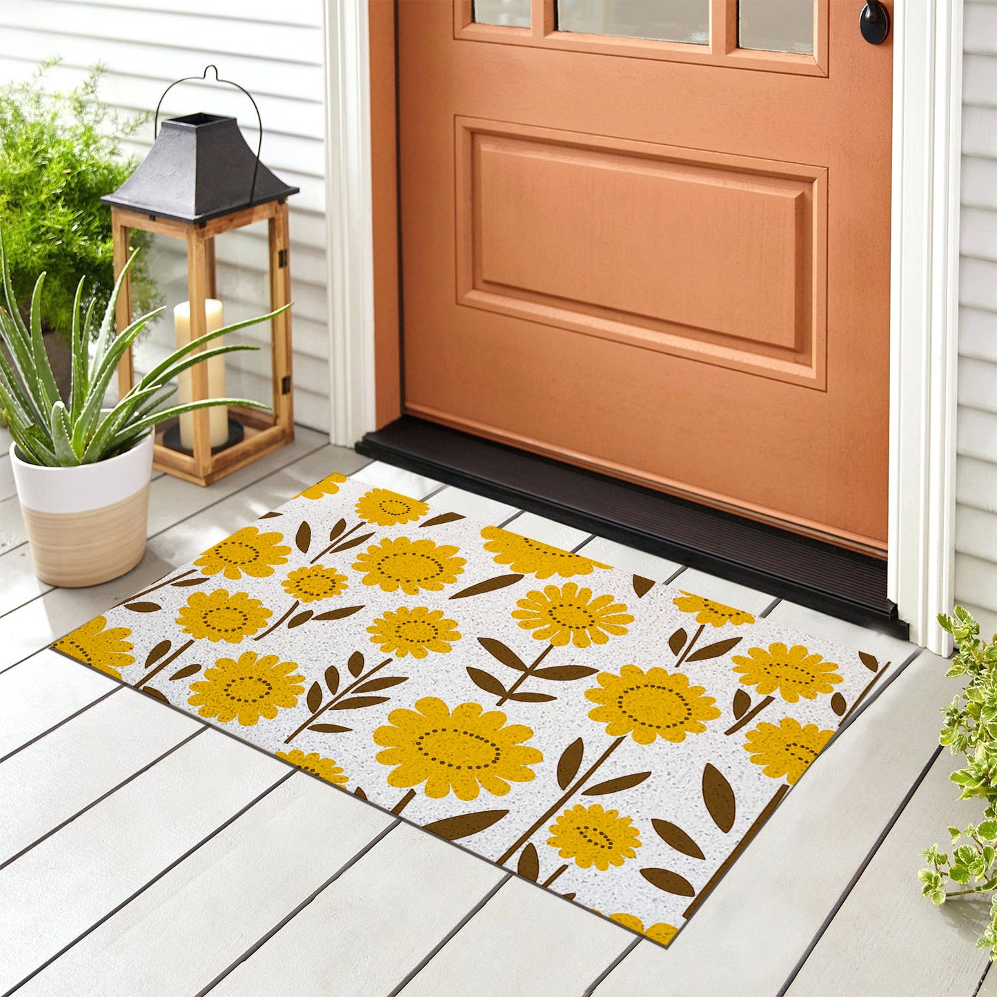 Feblilac Orange Yellow Flowers Branches PVC Coil Door Mat