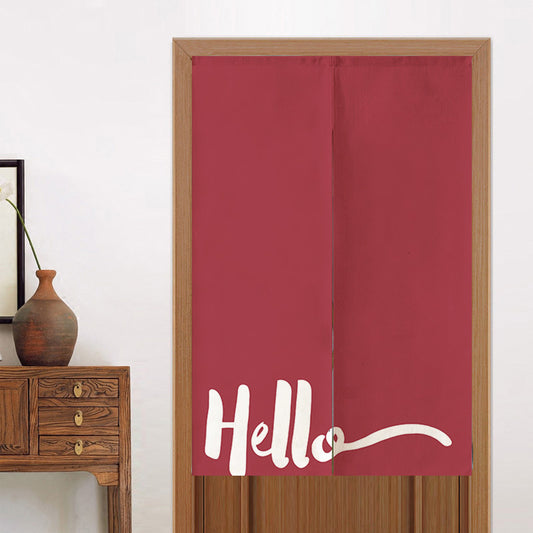 Feblilac Red Background Hello Door Curtain