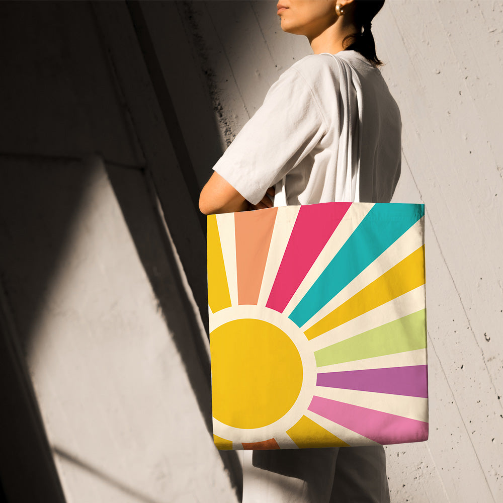 Feblilac Rainbow Sun Rays Canvas Tote Bag