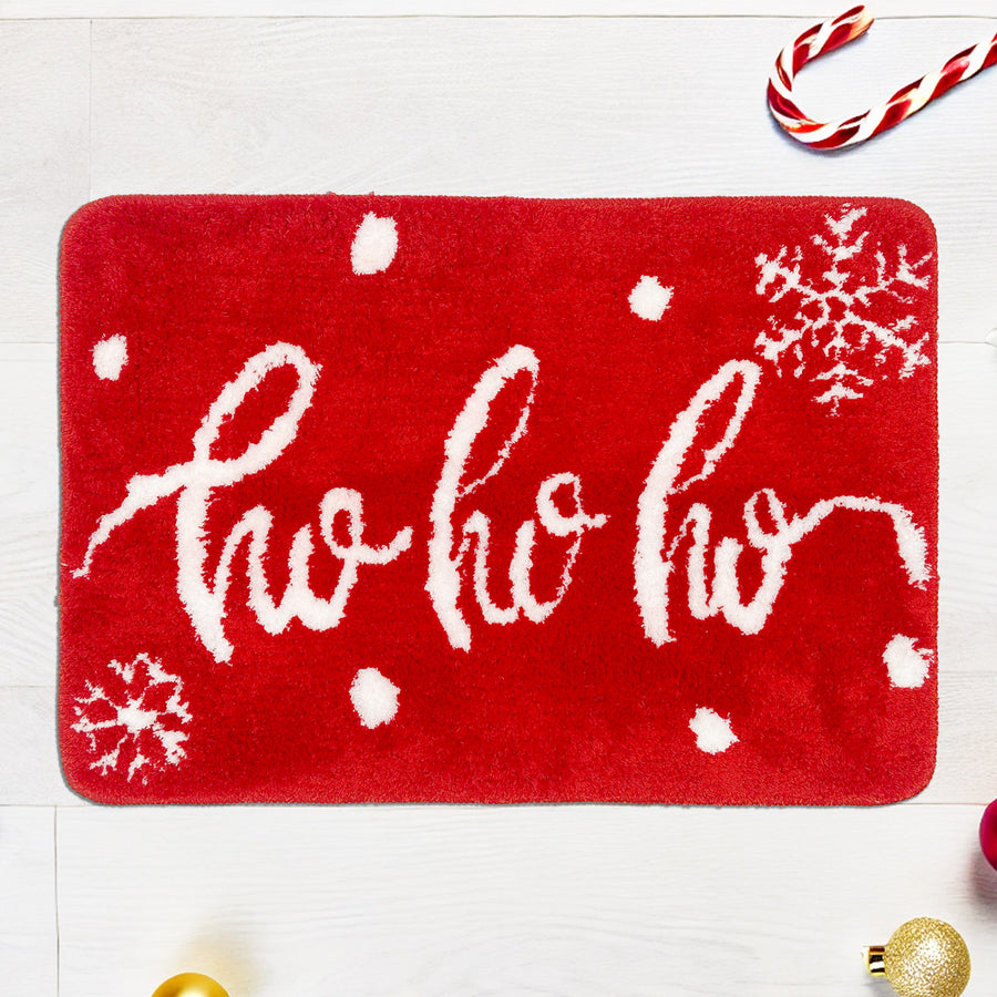 Christmas Red Bath Mat, Ho Ho Ho Snowflake Bathroom Mat, 15"x23" - view 2