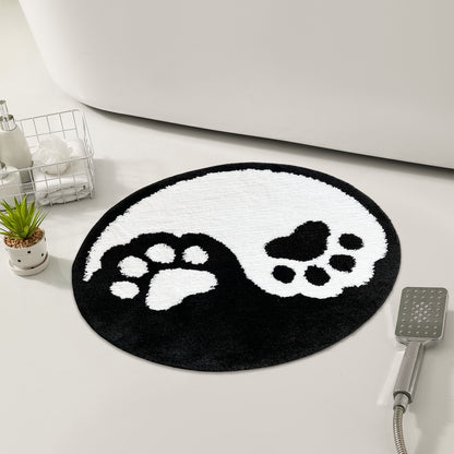 Feblilac Black and White Cat Paw Tai Chi Tufted Bath Mat