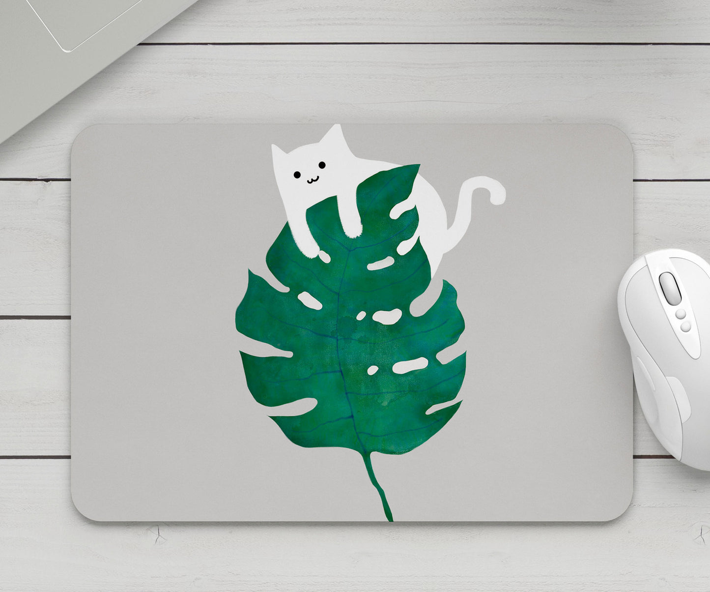 Feblilac Cat and Monstera Mouse Pad