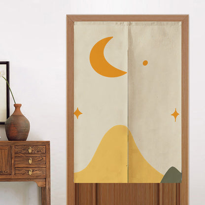 Feblilac Brown Background Moon Mountains Door Curtain