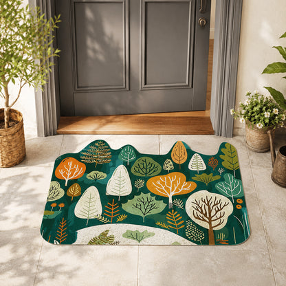 Feblilac Orange-green Forest Trees PVC Coil Door Mat