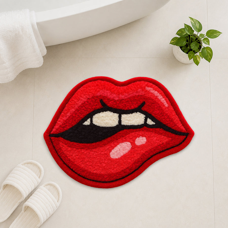 Feblilac Red Lips Tufted Bath Mat – Fun Shaped Bathroom Rug