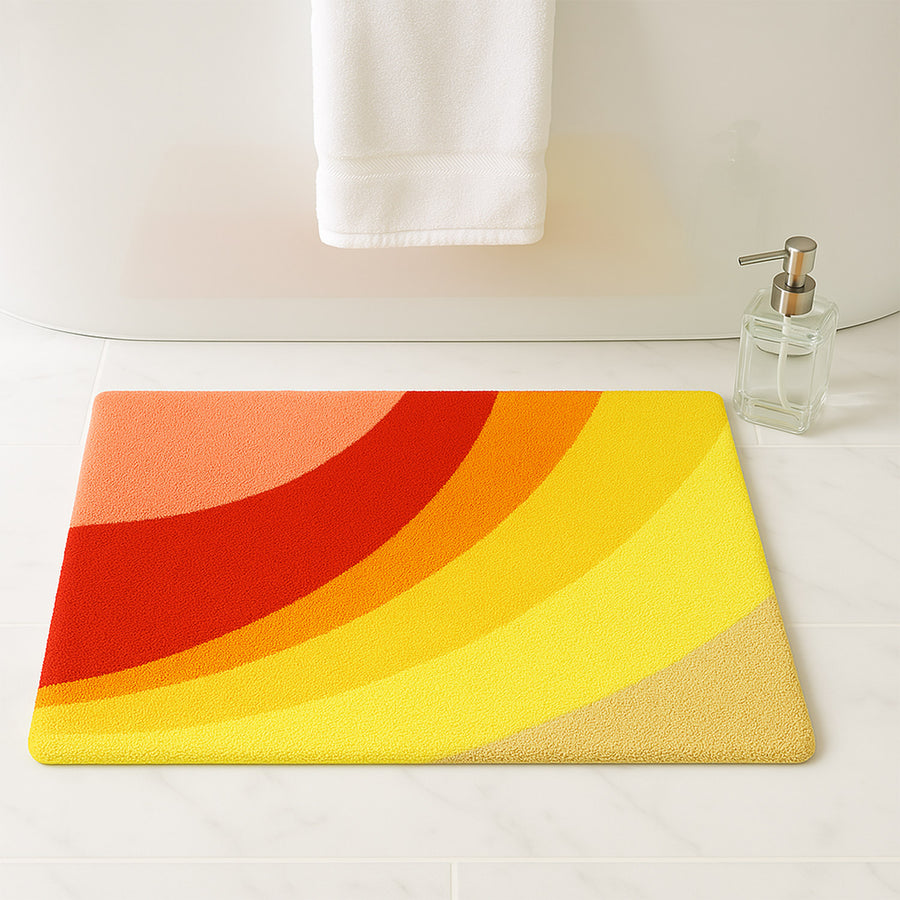 Feblilac Red and Yellow Brilliant Circles Tufted Bath Mat
