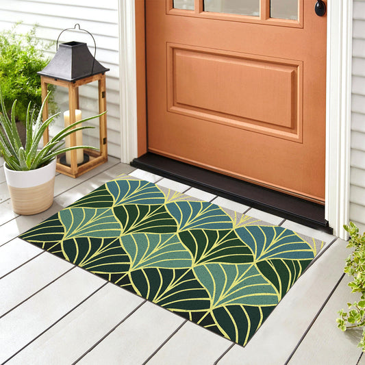 Feblilac Golden Green Ginkgo Leaves PVC Coil Door Mat