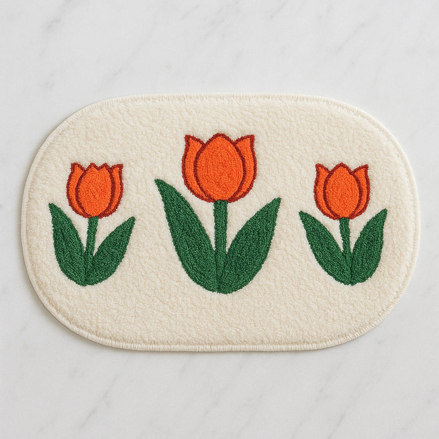Tulip Blossom Oval Bath Mat – Soft & Decorative Floral Rug - view 2