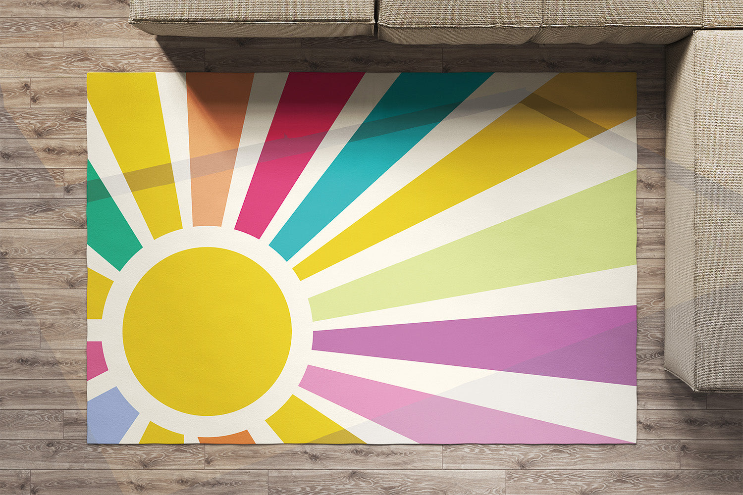 Feblilac Rainbow Sun Rays Handmade Tufted Acrylic Livingroom Carpet Area Rug