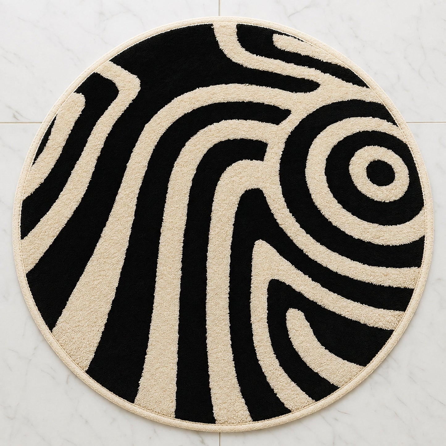 Feblilac Black and White Line Tufted Round Bath Mat – Black & White Stripe Circle Rug