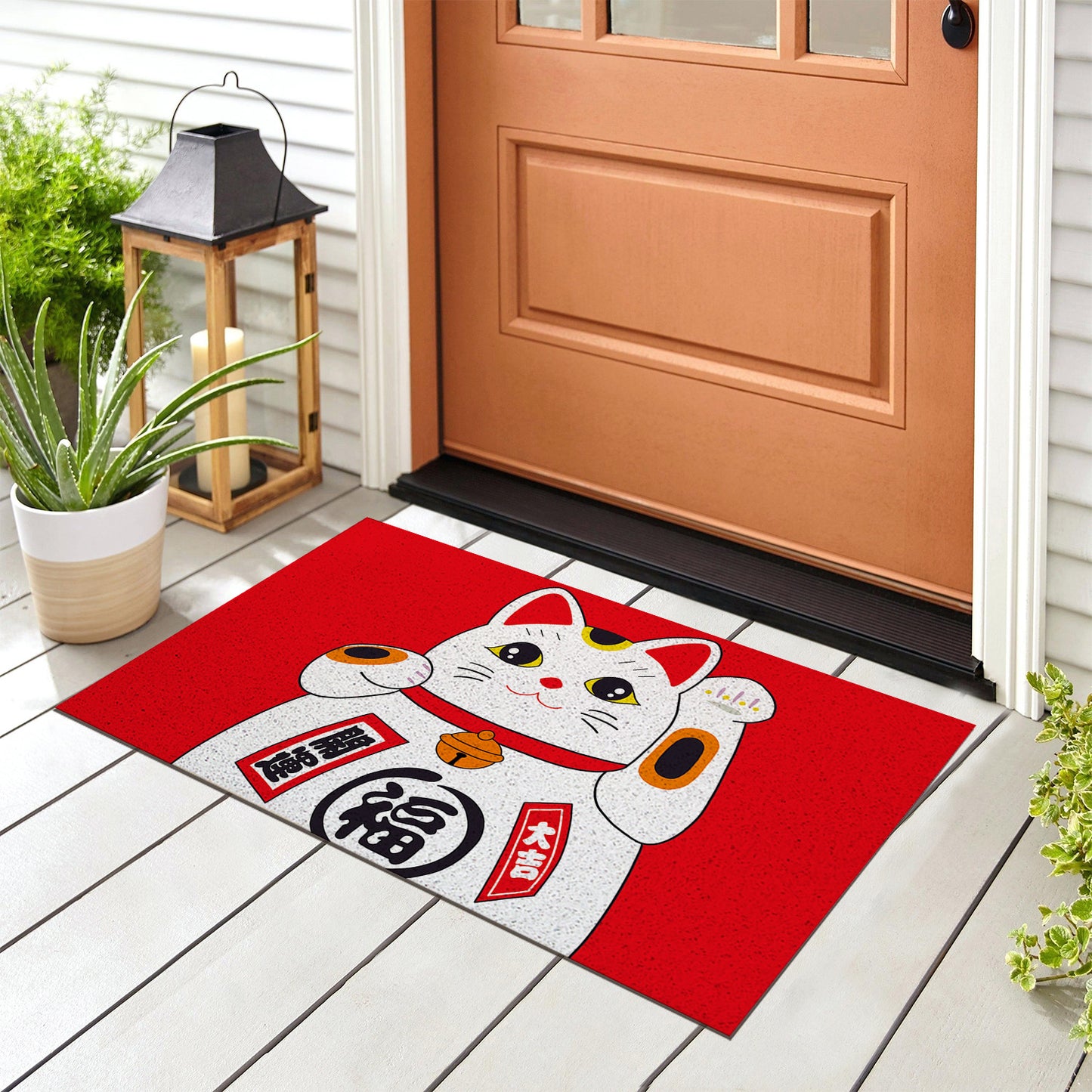 Feblilac Red Lucky Cat PVC Coil Door Mat