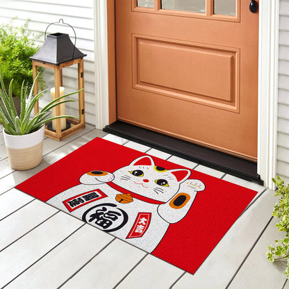 Feblilac Red Lucky Cat PVC Coil Door Mat