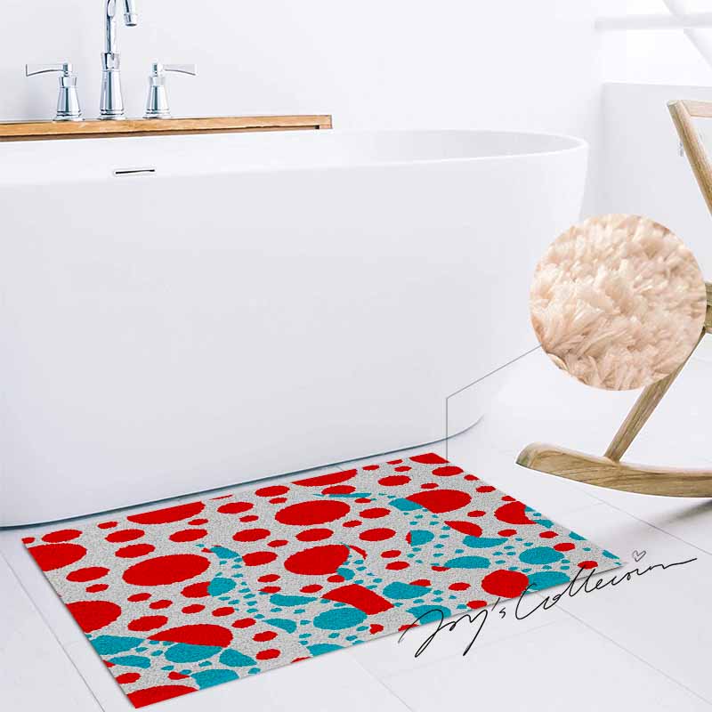 Feblilac Red and Blue Polka Dot Tufted Bath Mat