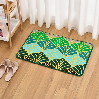 Feblilac Gold and Green Ginkgo Leaves Knit Bath Mat Mom‘s Day Gift