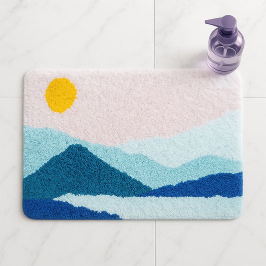 Feblilac Mountain Sunset Landscape Bath Mat, Tufted Rug for Bathroom