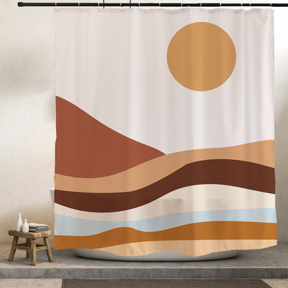 Feblilac Orange Mountains and Rivers Sunrise Shower Curtain with Hooks