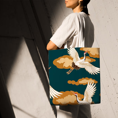 Feblilac Blue Background Crane Canvas Tote Bag