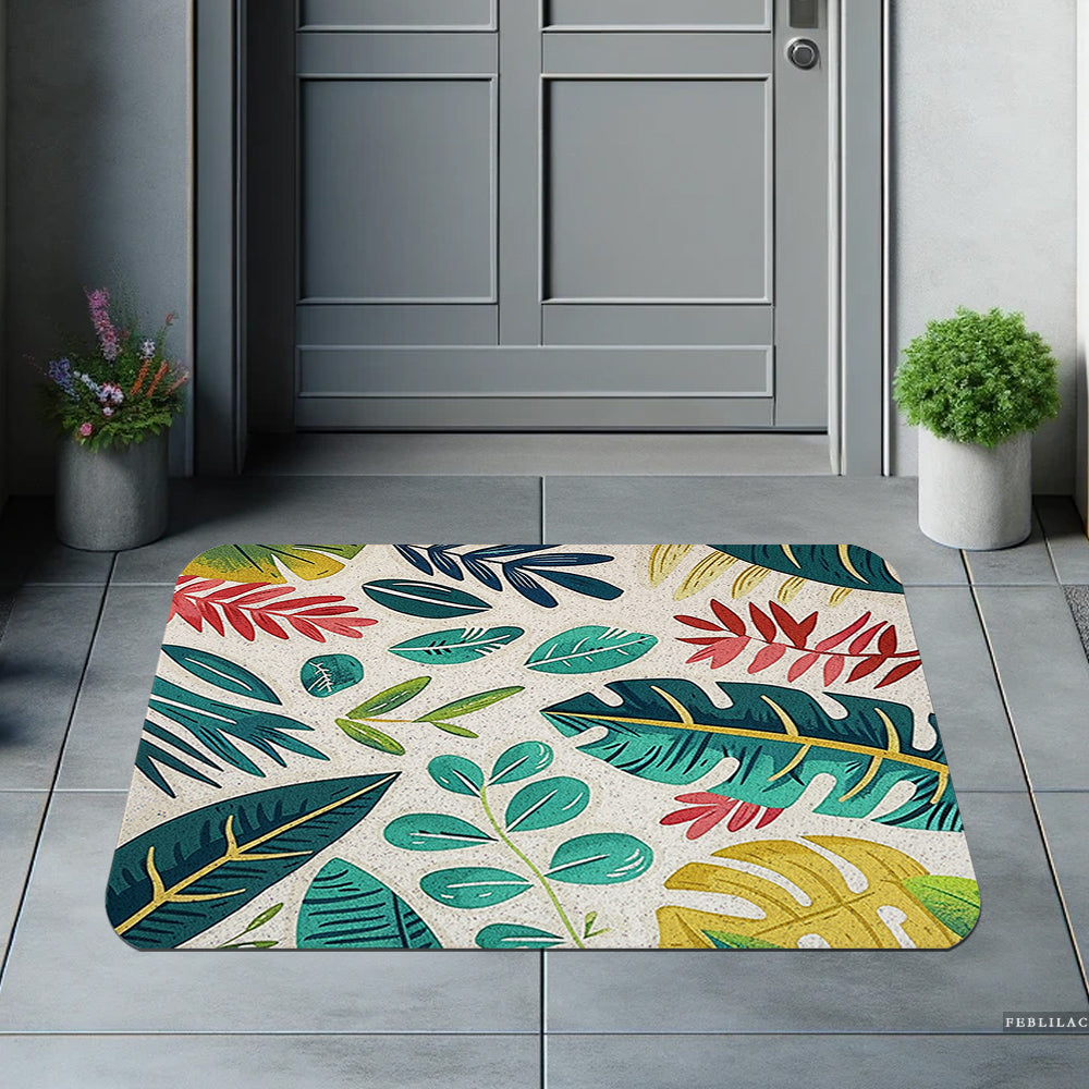 Feblilac Tropical Colored Leaves PVC Coil Door Mat