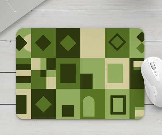 Feblilac Green Geometric Grid Mouse Pad