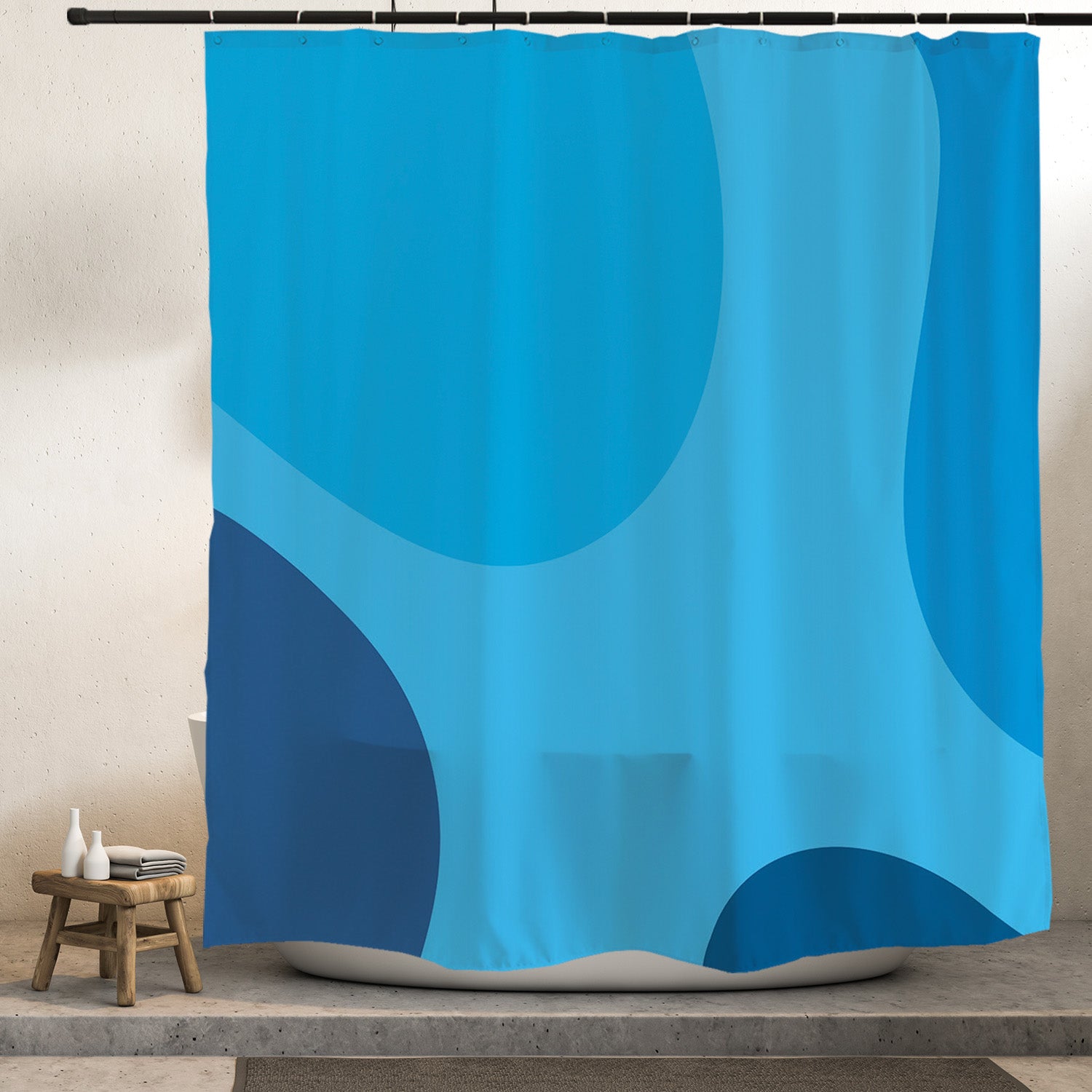 Feblilac Blue Wave Coast Shower Curtain with Hooks