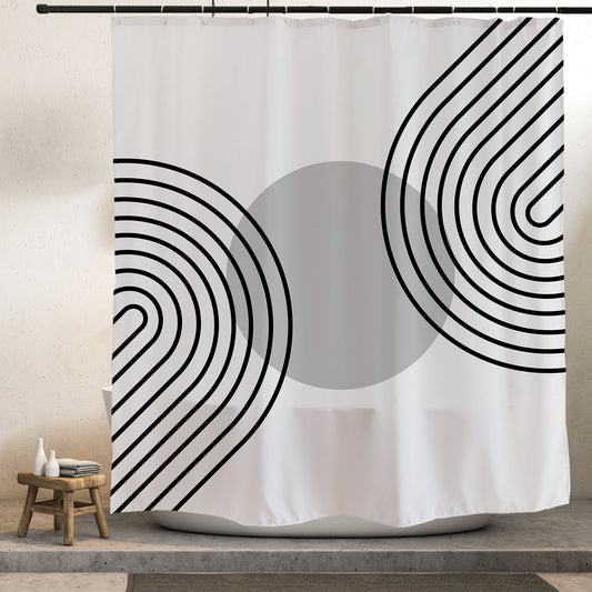 Feblilac Black and White Line Shower Curtain with Hooks