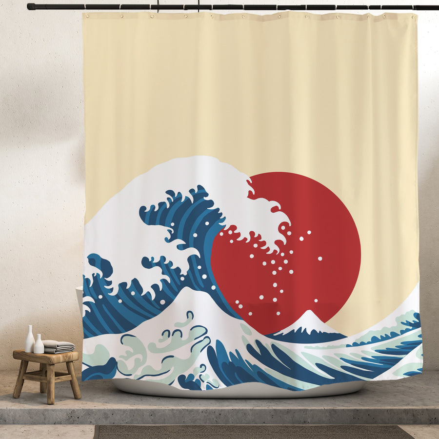 Feblilac Ukiyoe Waves Sunset Shower Curtain @Frank’s design - view 2