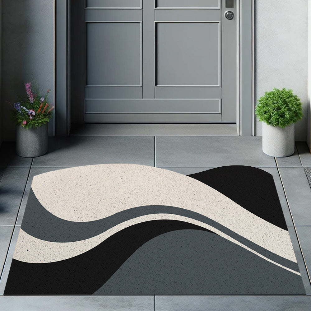 Feblilac Curve Black White Gray PVC Coil Door Mat