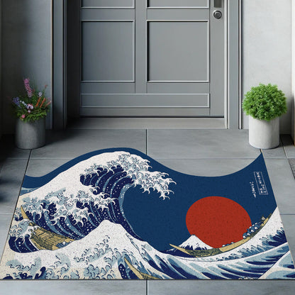 Feblilac Irregular Ukiyo-e Wave Sun PVC Coil Door Mat