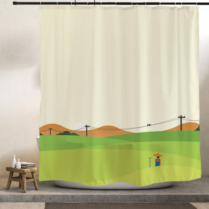 Feblilac Green field Shower Curtain with Hooks