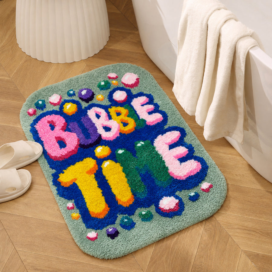 Colorful Bubble Time Tufted Bath Mat, Retro Letter Bathroom Rug
