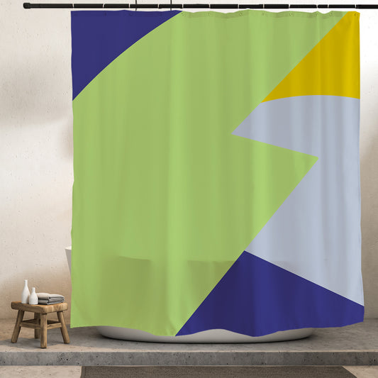 Feblilac Green Blue Yellow Gray Pattern Shower Curtain with Hooks