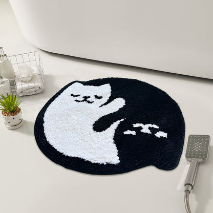 Feblilac Black and White Cat Tai Chi Tufted Bath Mat