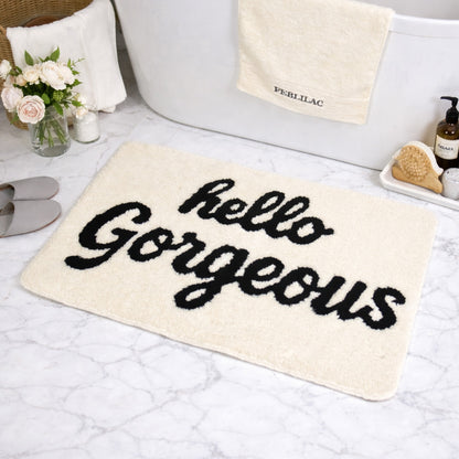 Feblilac Hello Gorgeous White Ground Bath Mat, Black and White Mat for Bedroom Living Room Balcony