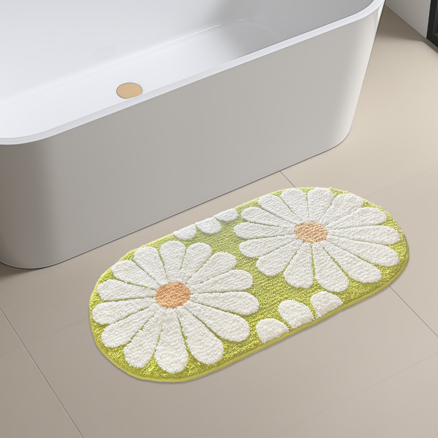 Feblilac Oval Turquoise Daisy Flower Tufted Bath Mat