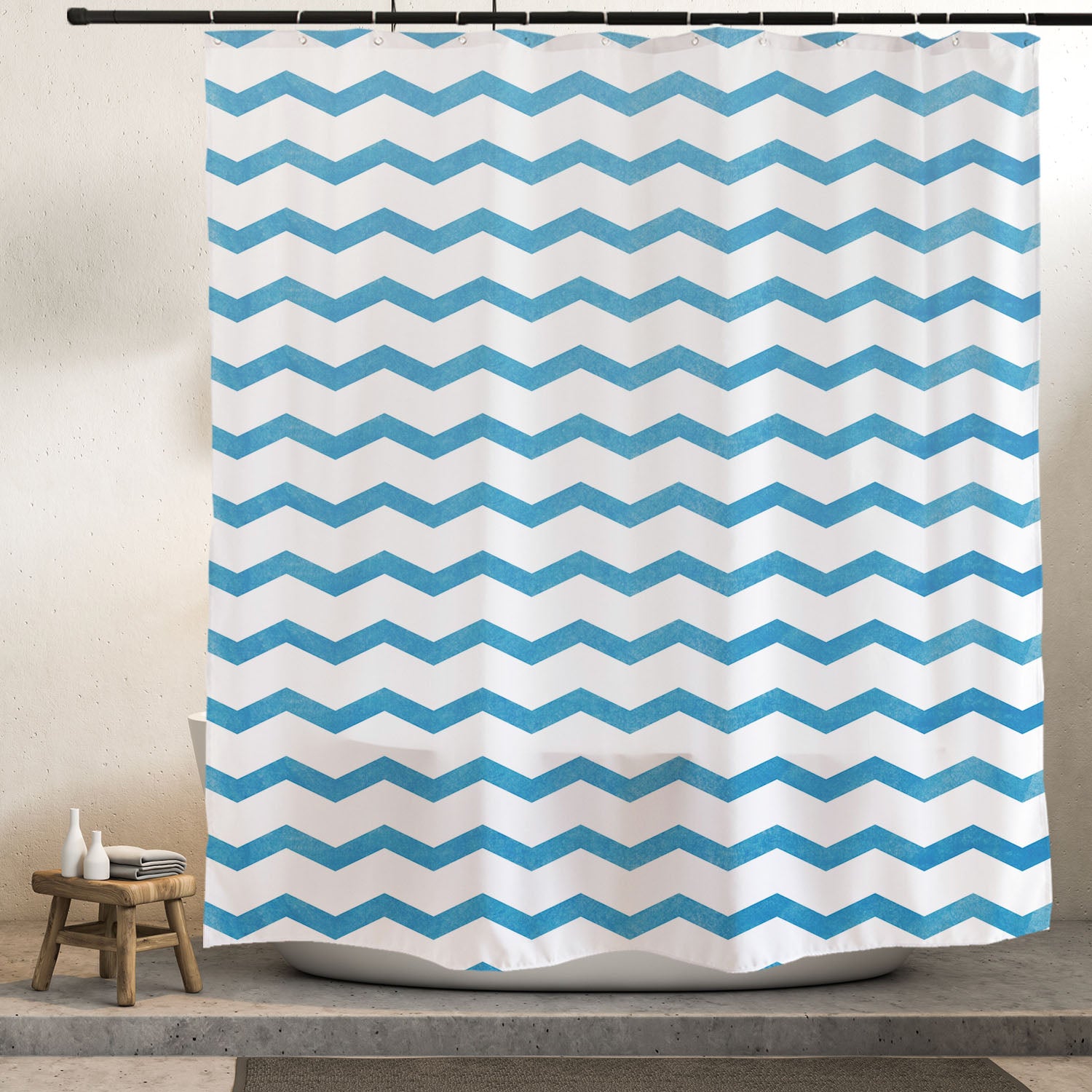 Feblilac Blue Gradient Watercolor Pattern Shower Curtain with Hooks