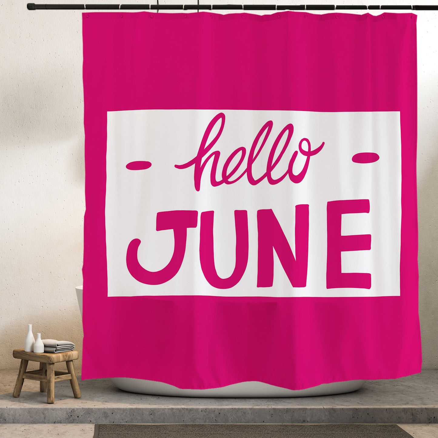 Feblilac Hello June Shower Curtain with Hooks