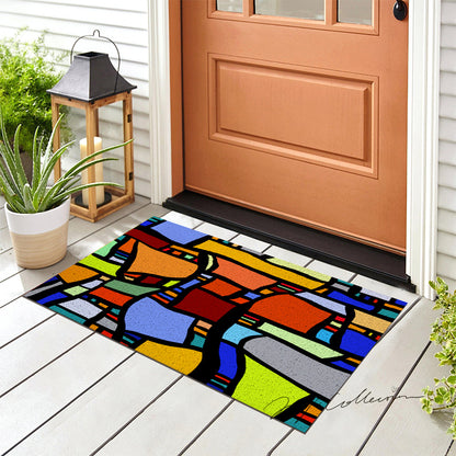 Feblilac Colorful Geometric Figure PVC Coil Door Mat
