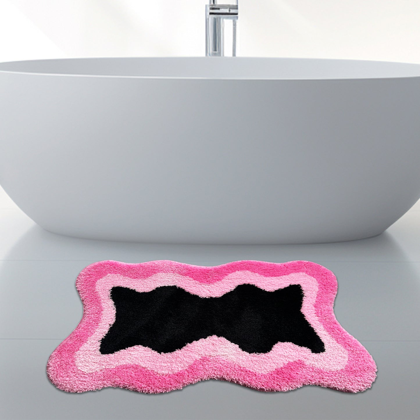 Feblilac Black Pink Wave Bedroom Rug Long Runner, Rug for Bedside Bathroom